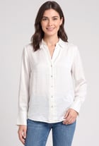 Women Spread Collar Long Sleeve Plain Shirt, White