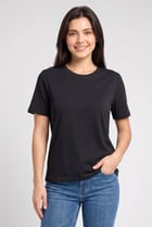 Women Crew Neck Short Sleeve Plain T-Shirt, Black