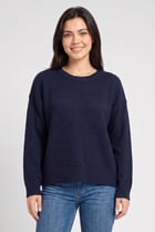 Women Crew Neck Knitted Sweater, Navy Blue