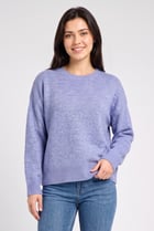 Women Crew Neck Knitted Sweater, Light Blue