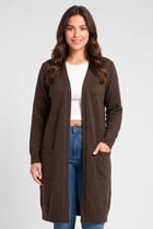 Women Knitted Long Sleeve Cardigan, Chocolate