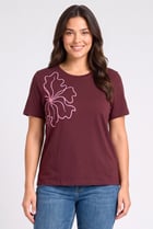 Women Crew Neck Short Sleeve Graphic Print T-Shirt, Maroon