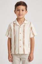 Kids Boy Spread Collar Short Sleeve Textured Shirt, Multicolor
