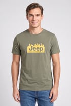 Men Crew Neck Short Sleeve Brand Logo T-Shirt, Olive