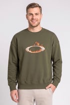 Men Crew Neck Long Sleeve Brand Logo Sweatshirt, Dark Olive
