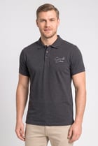 Men Regular Fit Brand Logo Short Sleeve Polo Shirt, Dark Grey