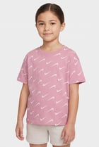 Toddlers Girl Crew Neck Short Sleeve Allover Print Top, Multicolor