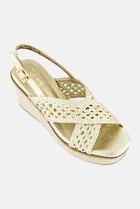 Women Adjustable Buckle Closure Wedges, Gold