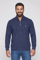 Men High Neck Embroidered Logo Sweater, Multicolor