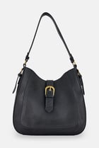 Women Solid Hobo Bag, Black
