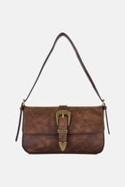 Women Brand Logo Shoulder Bag, Dark Brown
