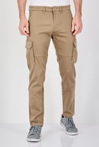 Men Stretch Fit Solid Cargo Pants, Dark Beige