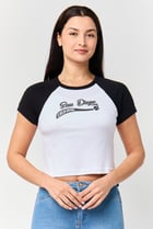 Women Crew Neck Short Sleeve Graphic Print Crop Top, Multicolor