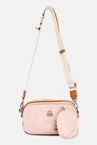 Women Monogram Pattern Cross Body Bag With Pouch, Beige