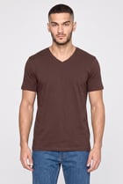 Men V Neck Short Sleeve Plain T-Shirt, Brown
