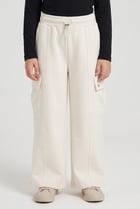 Kids Girl Regular Fit Solid Cargo Pants, Off White