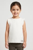 Toddlers Girl Textured Ruffle Sleeve Top, Ivory