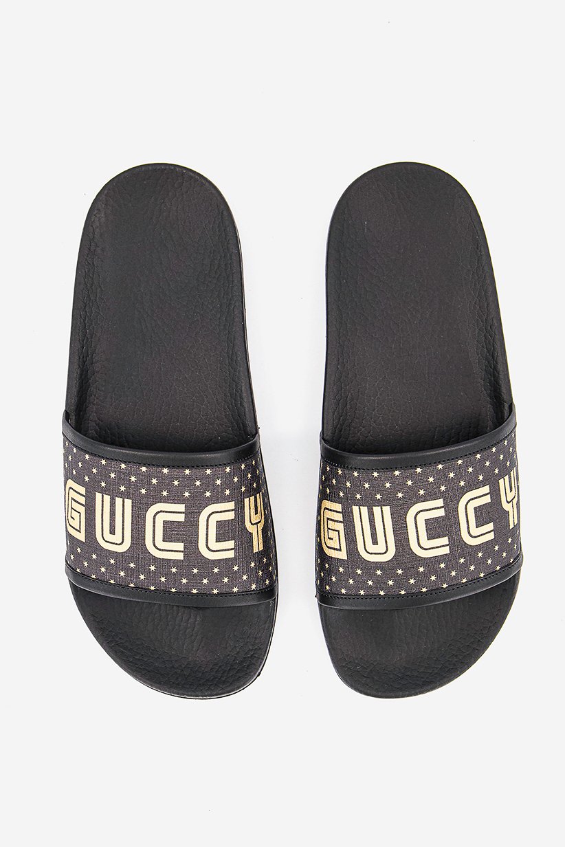 Buy Gucci Women Supreme Guccy Star Slip On Slides, Black  display picture 1