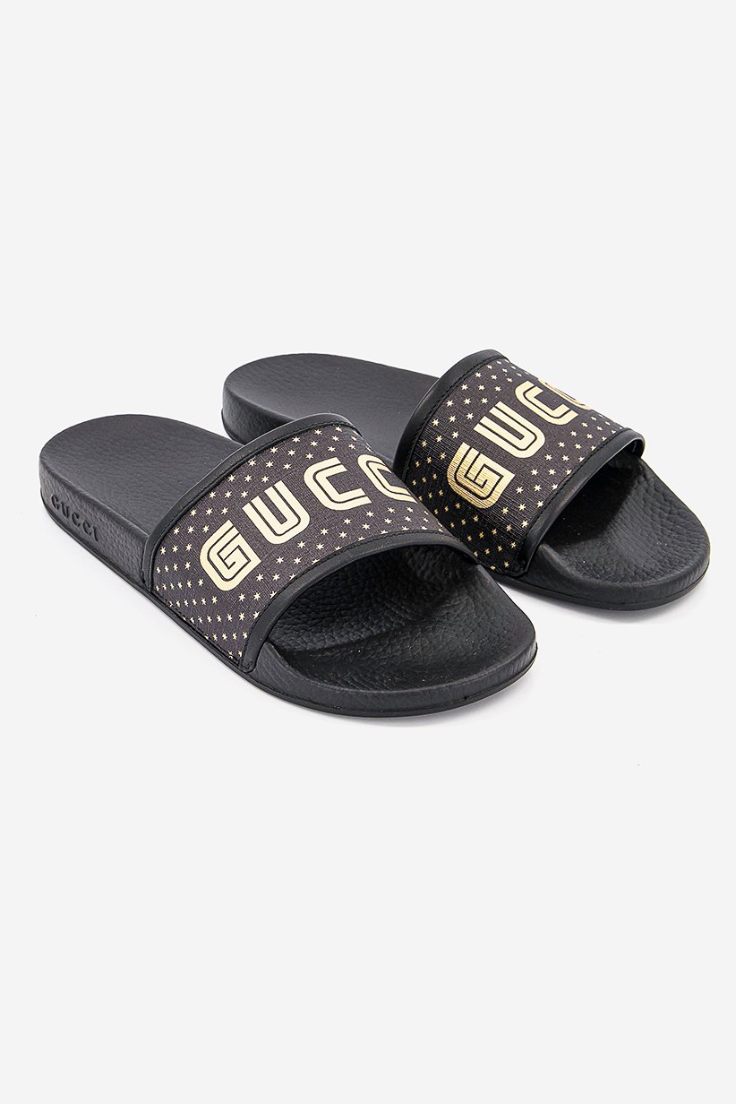 Buy Gucci Women Supreme Guccy Star Slip On Slides, Black  display picture 3