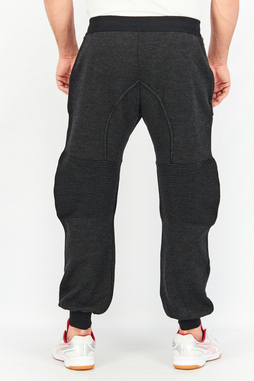 Men Regular Fit Textured Drawstring Jogger Pants, Charcoal Grey 2