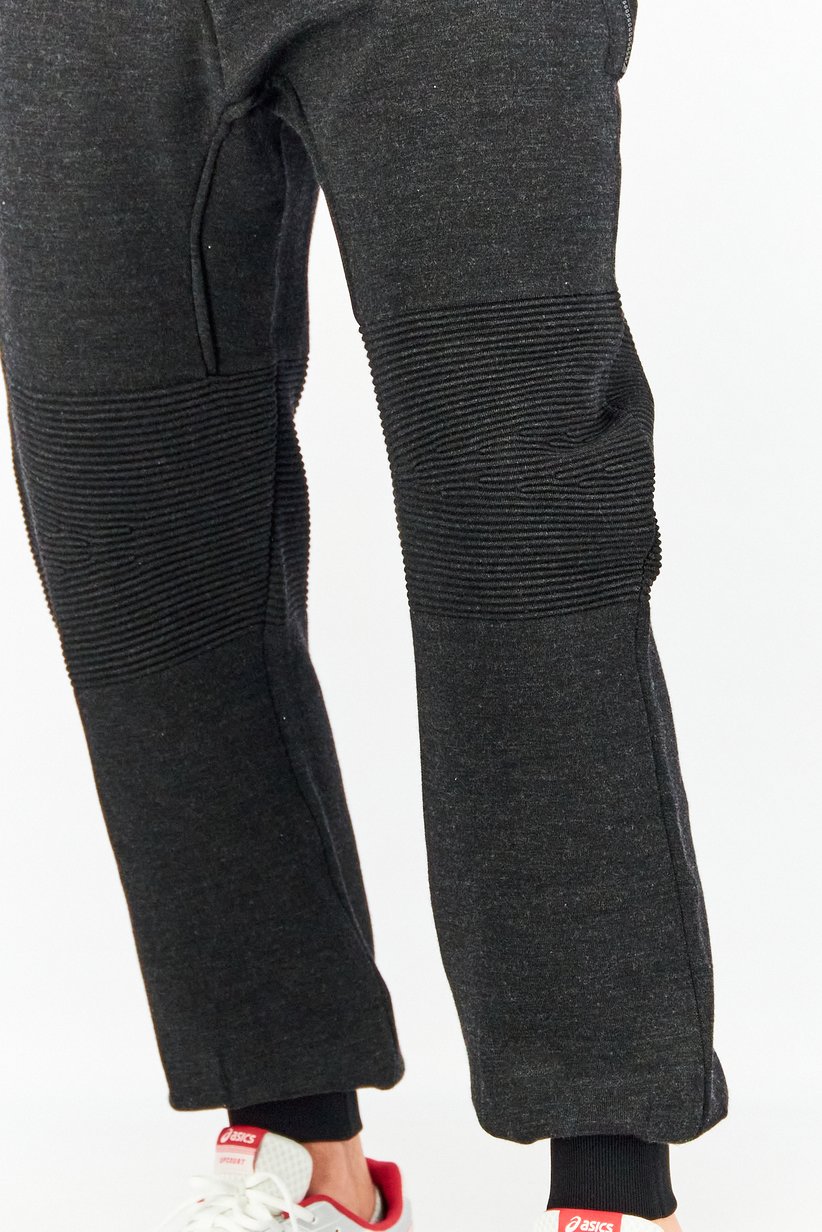 Men Regular Fit Textured Drawstring Jogger Pants, Charcoal Grey 3