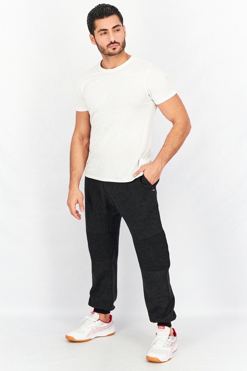 Men Regular Fit Textured Drawstring Jogger Pants, Charcoal Grey 4