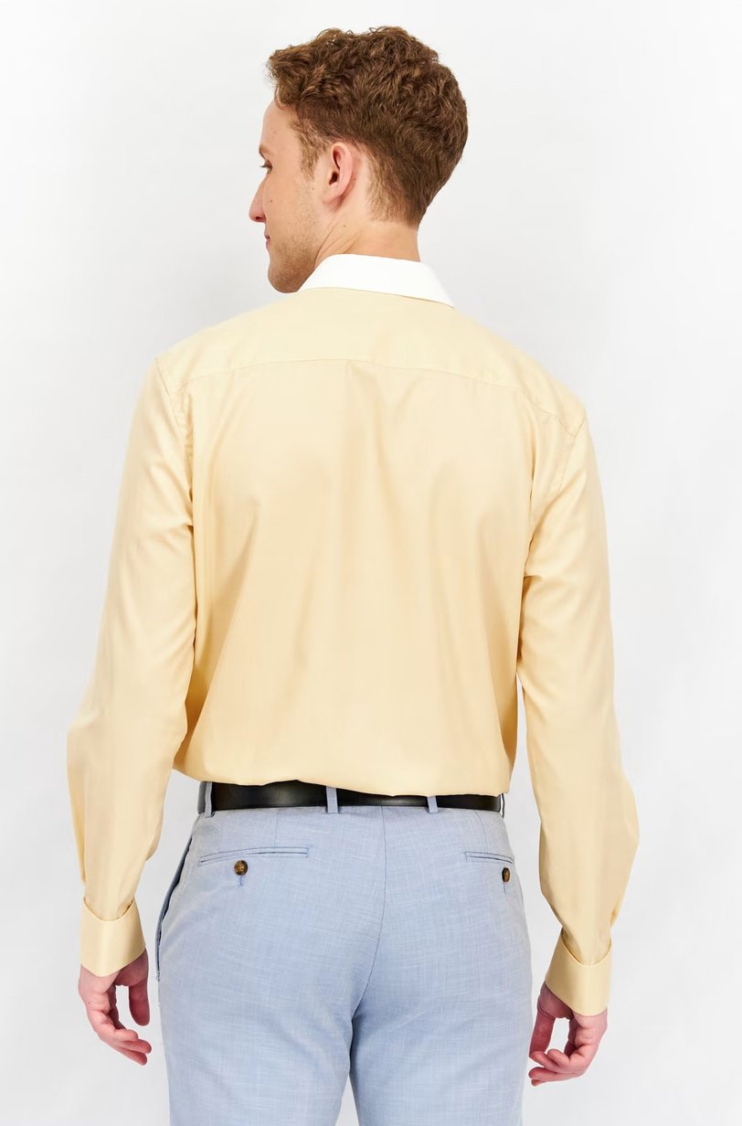 Men Classic Fit Spread Collar Long Sleeve Casual Shirt, Beige 2