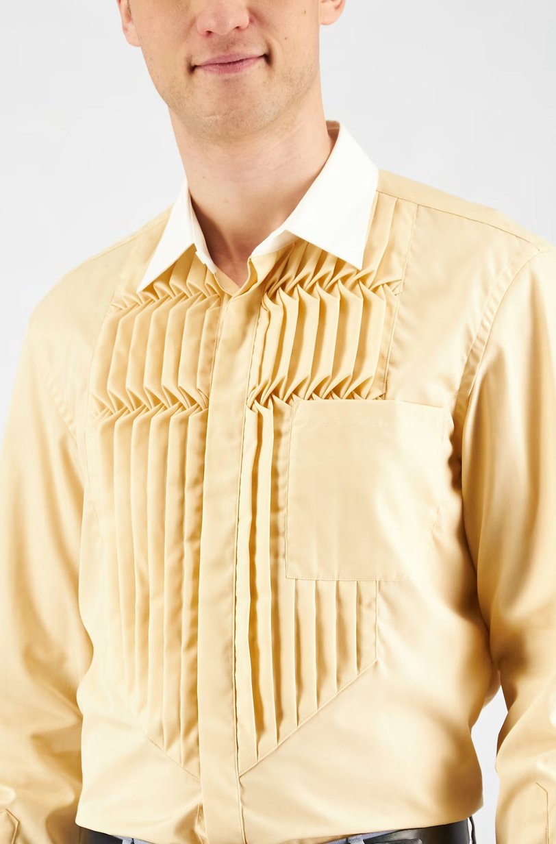 Men Classic Fit Spread Collar Long Sleeve Casual Shirt, Beige 3