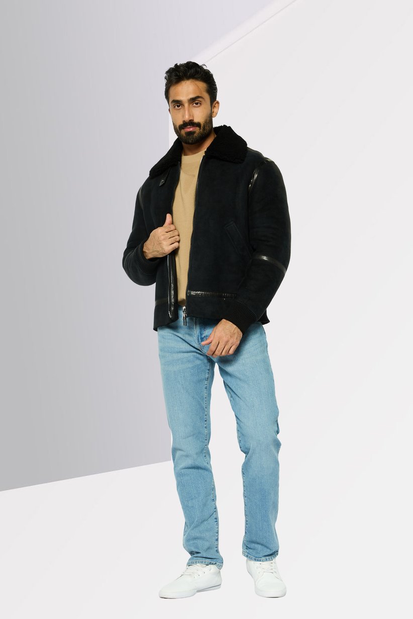 Men Textured Bomber Jacket, Black 3