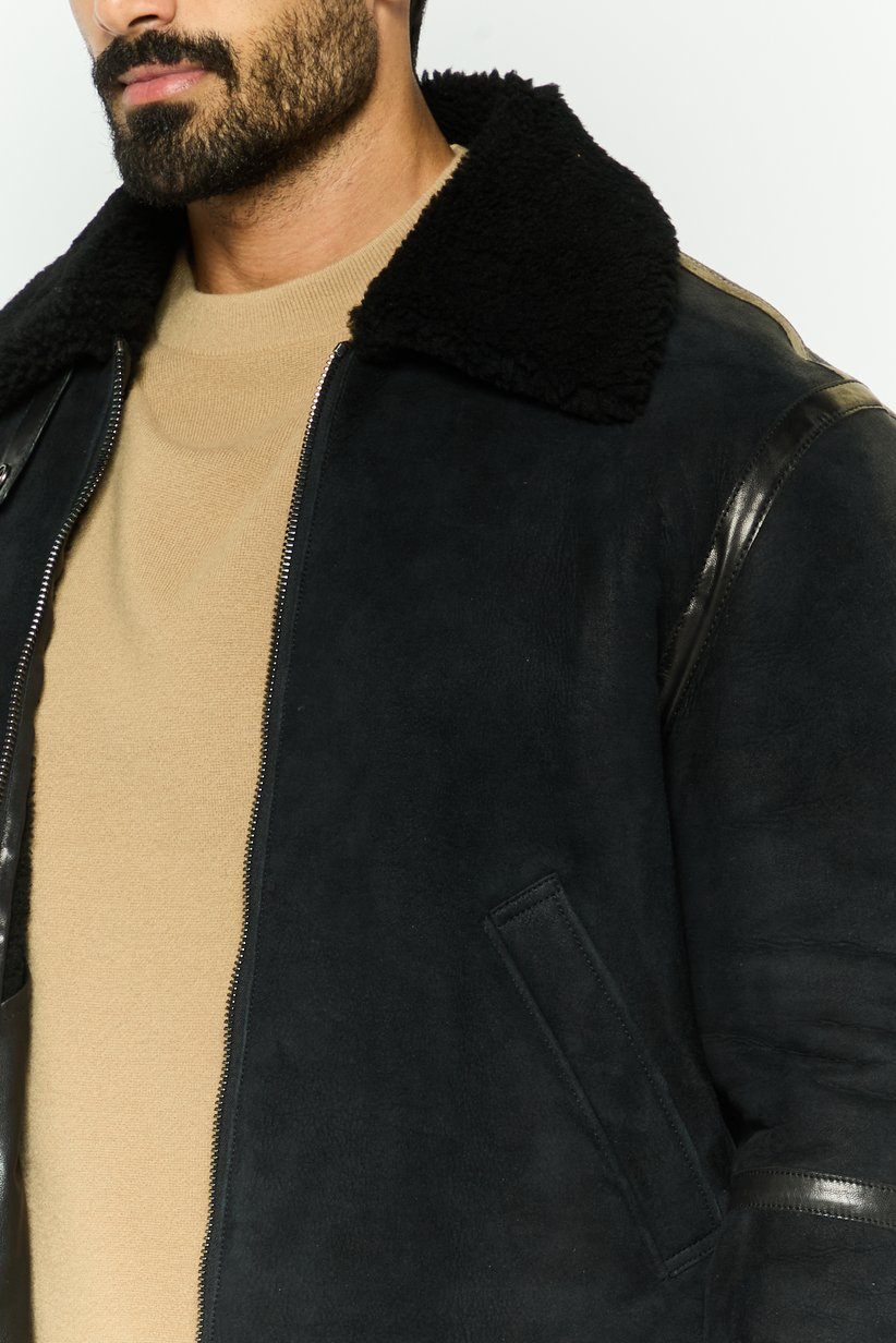 Men Textured Bomber Jacket, Black 2