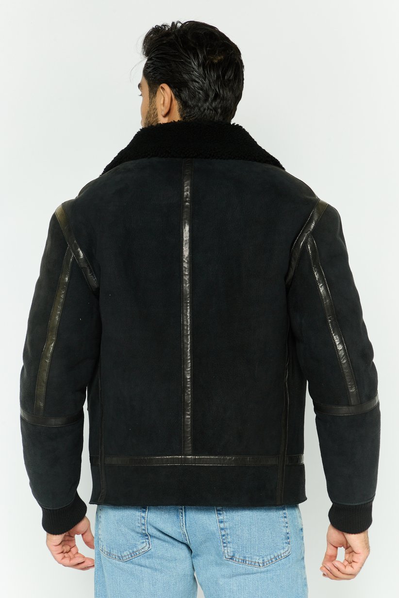 Men Textured Bomber Jacket, Black 4
