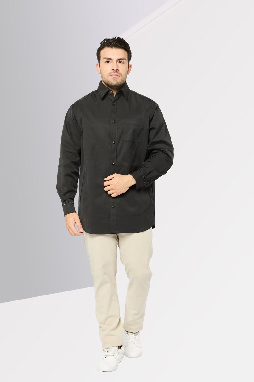 Men Regular Fit Solid Long Sleeves Casual Shirt, Black 2