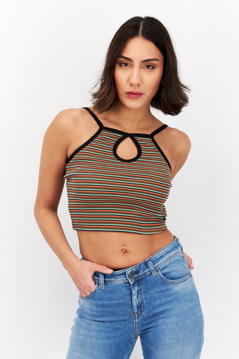 Buy X-Girl Women Keyhole Sleeveless Stripe Tank Top, Multicolor 