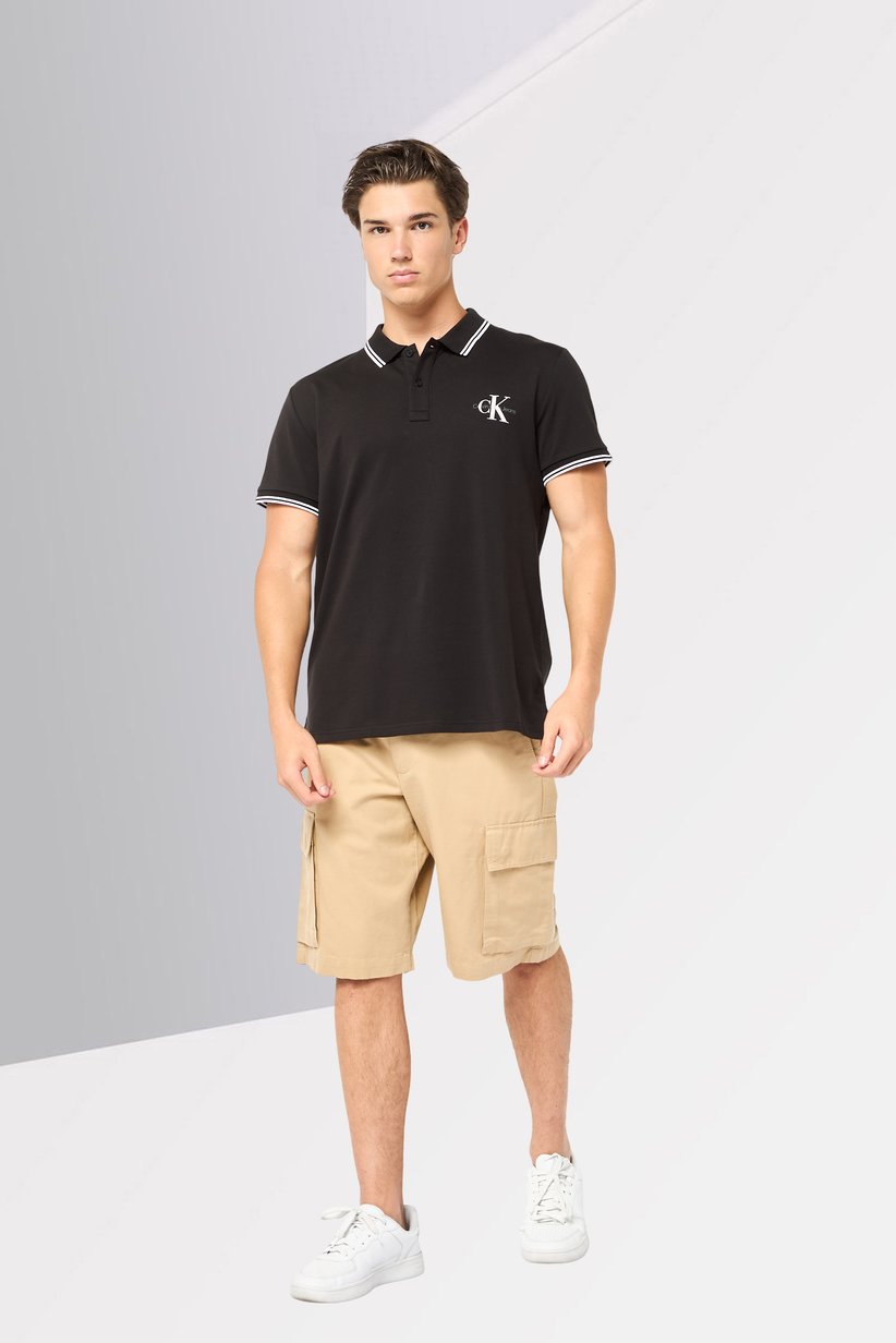 Calvin Klein Jeans Men Slim Fit Spread Collar Short Sleeve Polo, Black 2