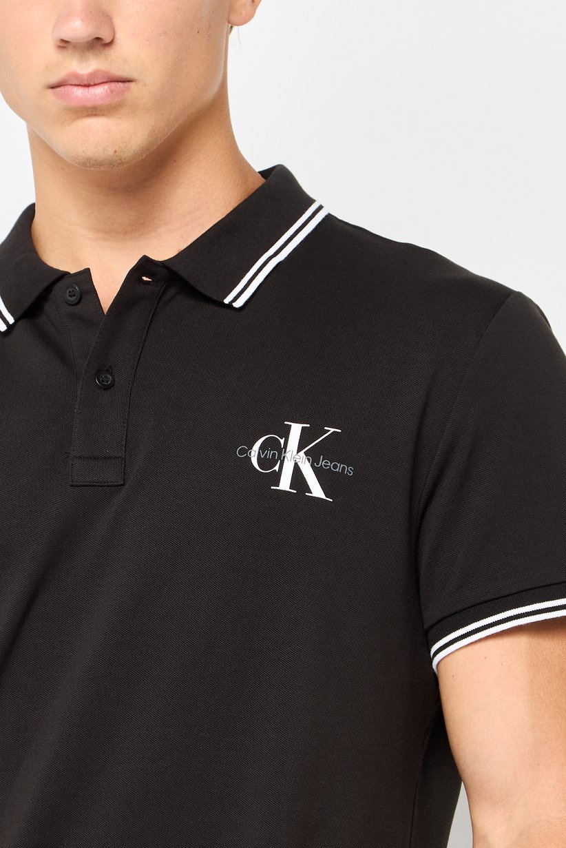 Calvin Klein Jeans Men Slim Fit Spread Collar Short Sleeve Polo, Black 3