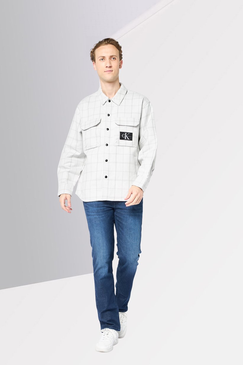 Calvin Klein Jeans Men Regular Fit Checked Long Sleeve Casual Shirt, Off White 2