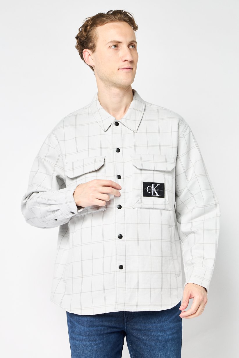 Calvin Klein Jeans Men Regular Fit Checked Long Sleeve Casual Shirt, Off White