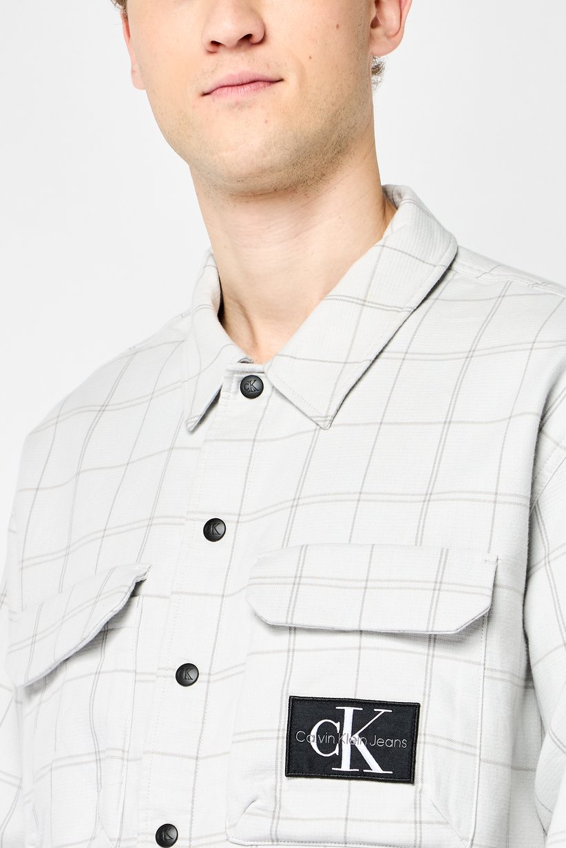 Calvin Klein Jeans Men Regular Fit Checked Long Sleeve Casual Shirt, Off White 3