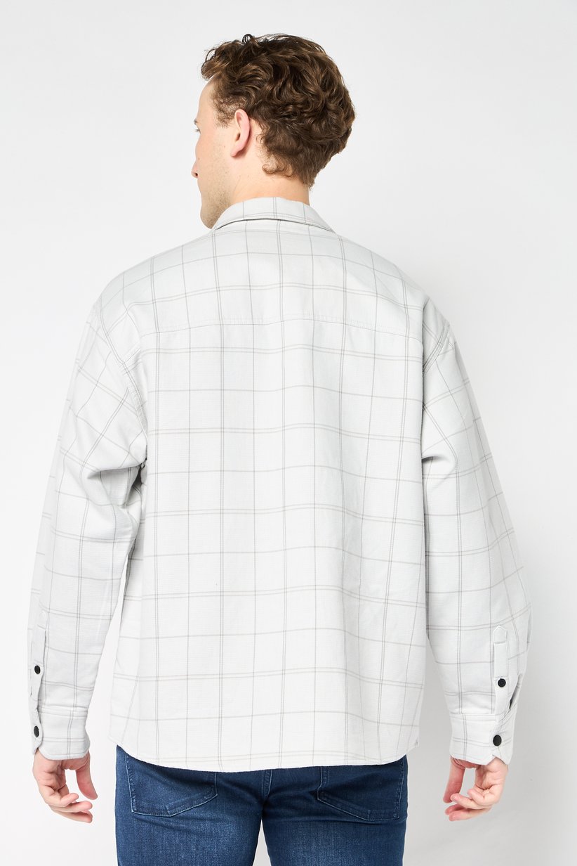 Calvin Klein Jeans Men Regular Fit Checked Long Sleeve Casual Shirt, Off White 4