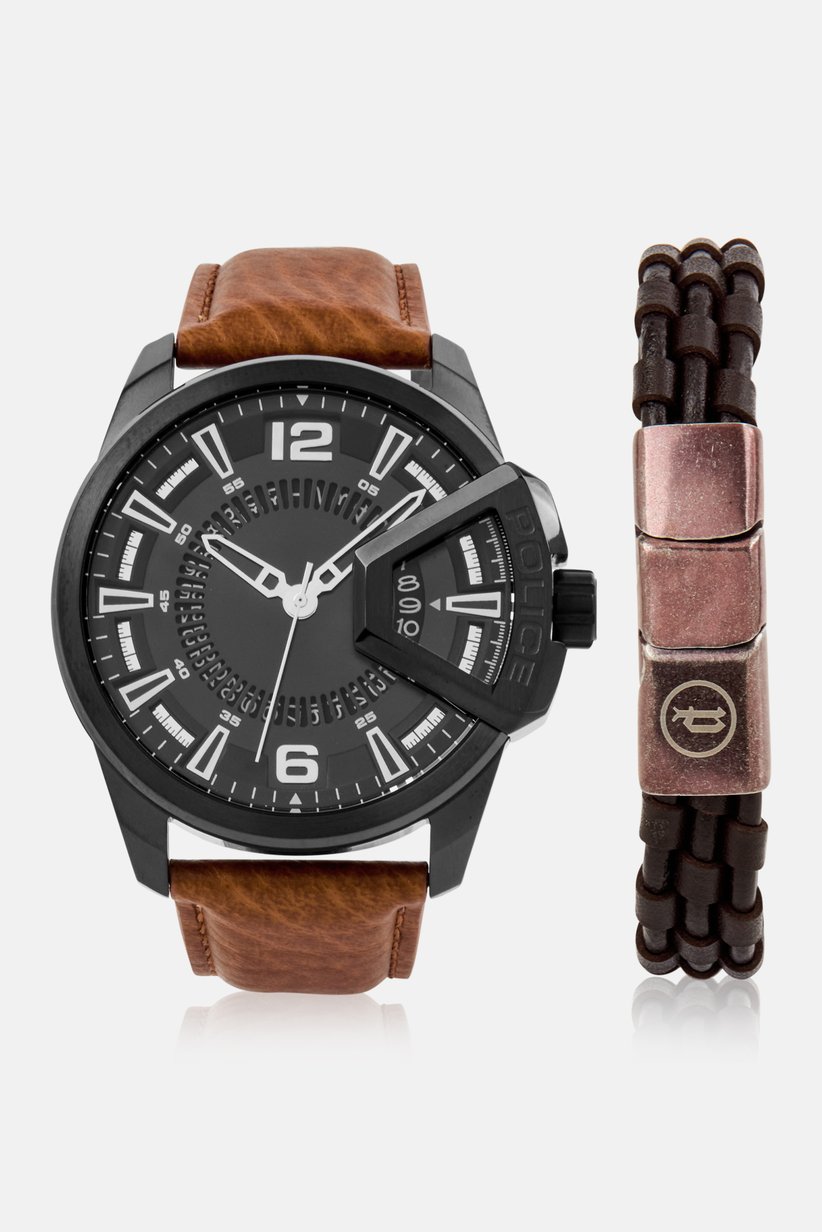 Men PEWJB0005602 Leather Analog Watch 48 mm With Bracelet, Brown 2