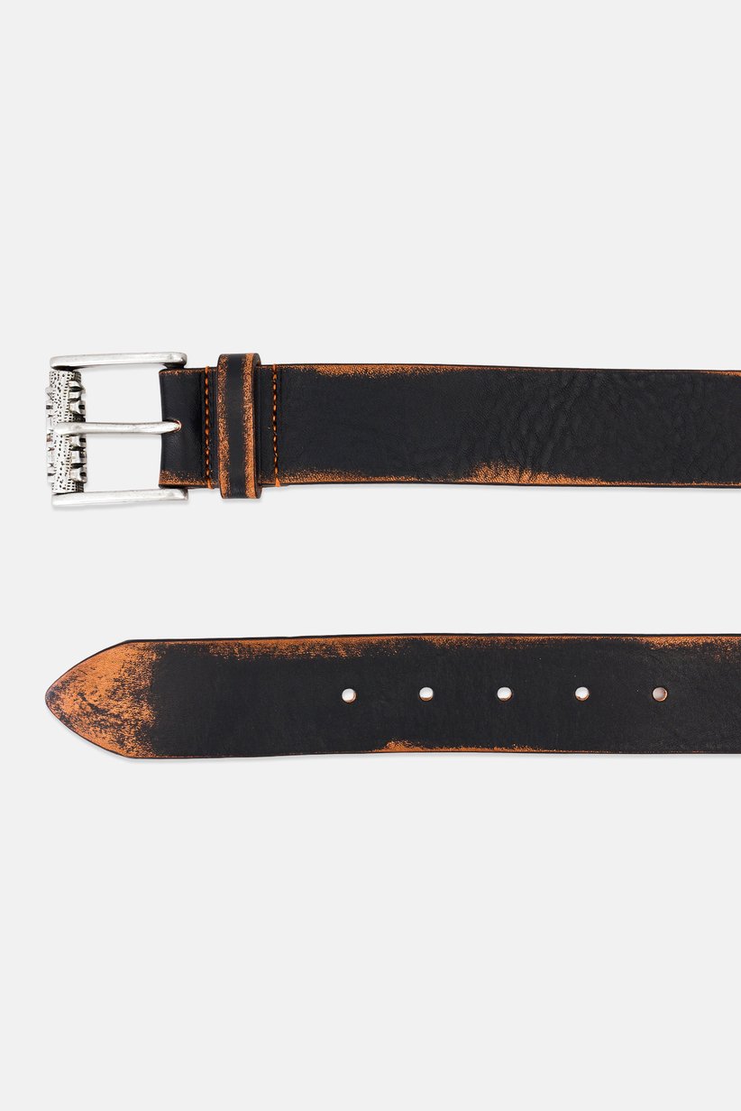 Men Plain Leather Belt, Black 2