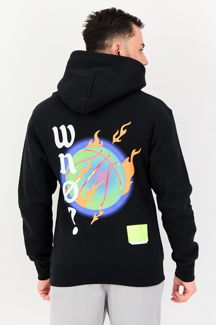 Men Sportswear Fit Long Sleeve Outdoor Hoodie, Black 3