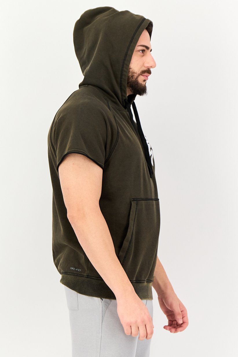 Men Sportswear Fit Training Short Sleeve Hoodie, Forest Green 2
