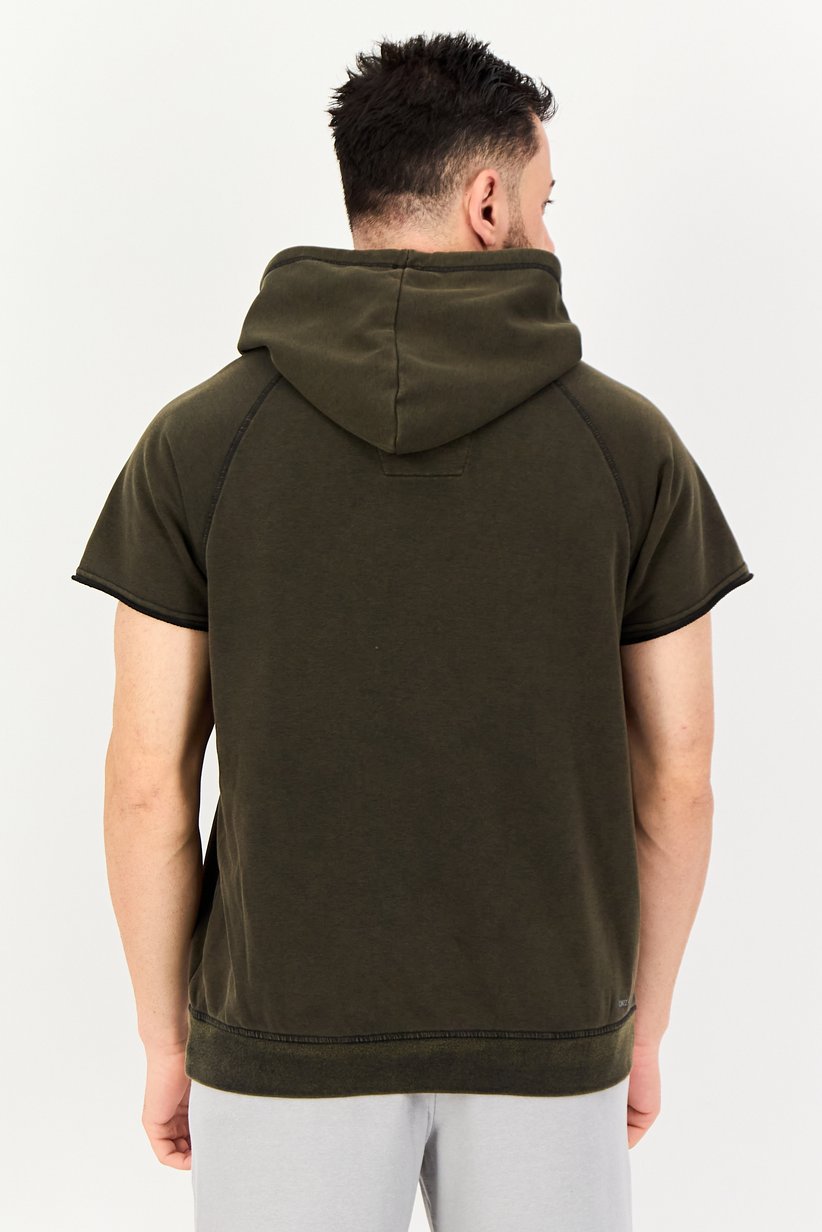 Men Sportswear Fit Training Short Sleeve Hoodie, Forest Green 3