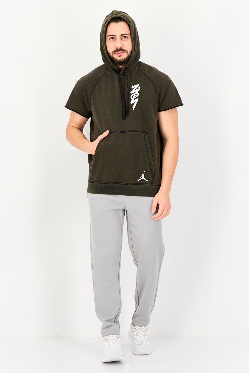 Men Sportswear Fit Training Short Sleeve Hoodie, Forest Green 4
