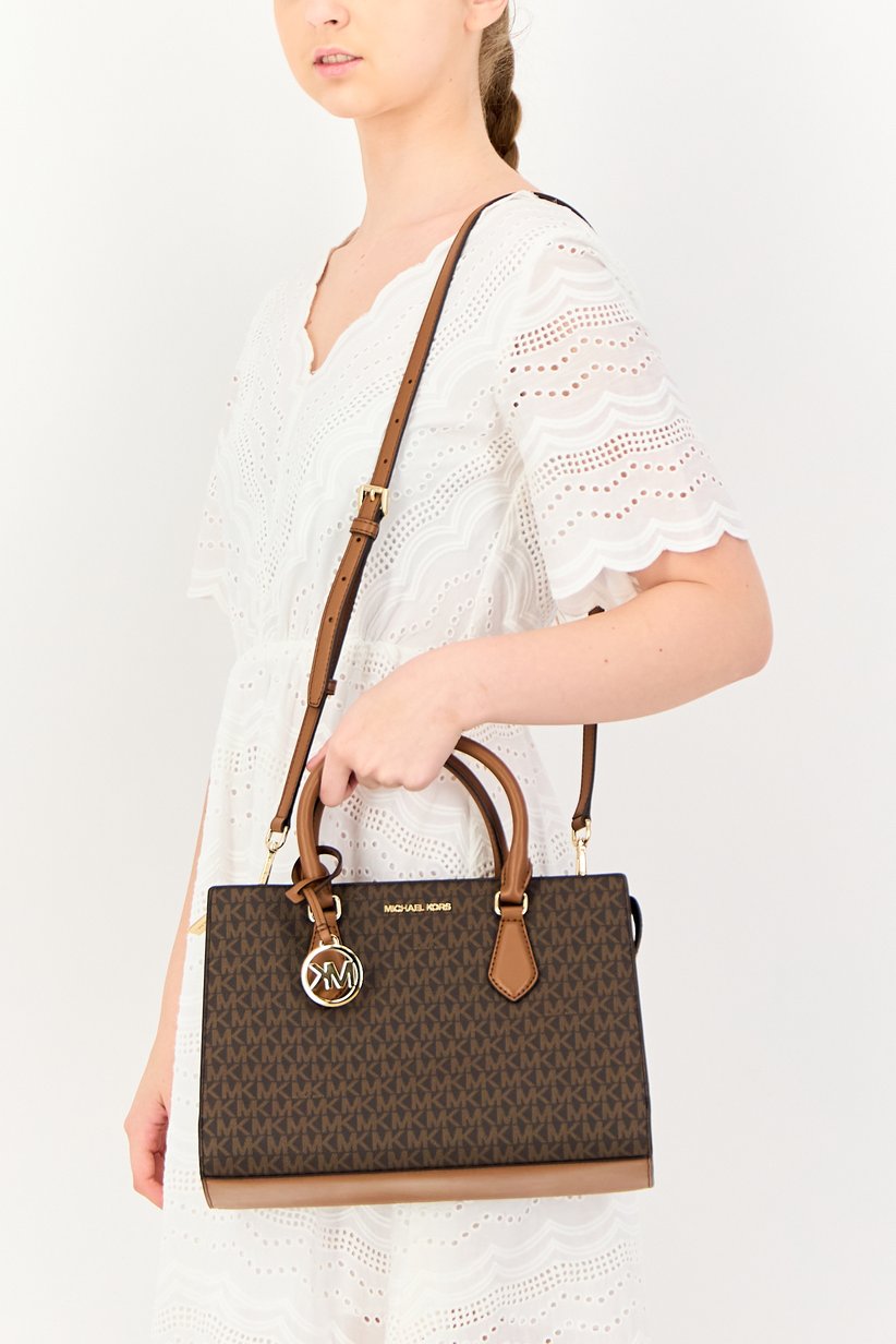 Women Sheila Medium Faux Saffiano Leather Satchel Bag, Brown 2