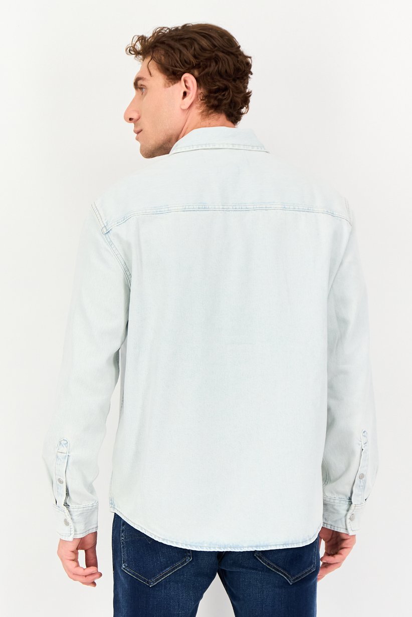 Calvin Klein Jeans Men Long Sleeve Brand Logo Denim Jacket, Light Blue 3
