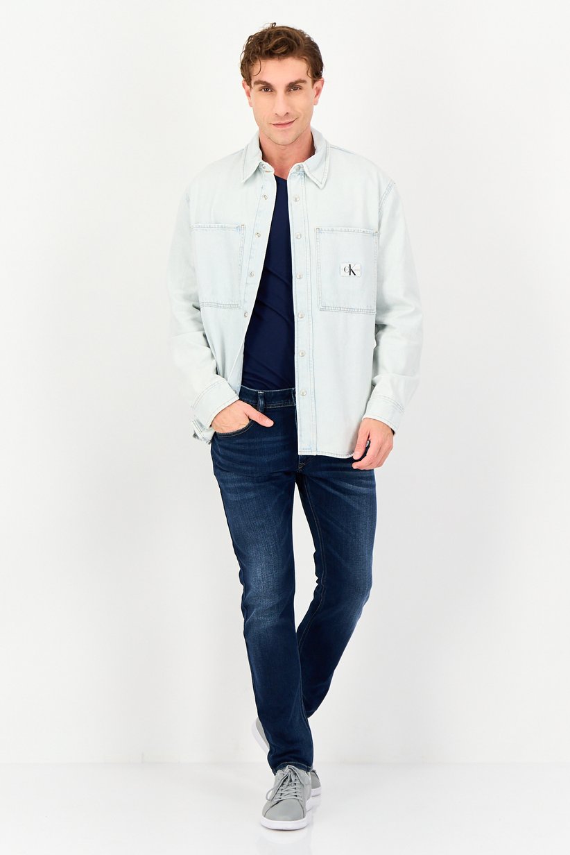 Calvin Klein Jeans Men Long Sleeve Brand Logo Denim Jacket, Light Blue 4
