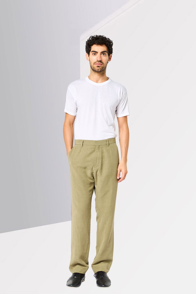 Men Regular Fit Solid Straight Leg Pants, Khaki 4