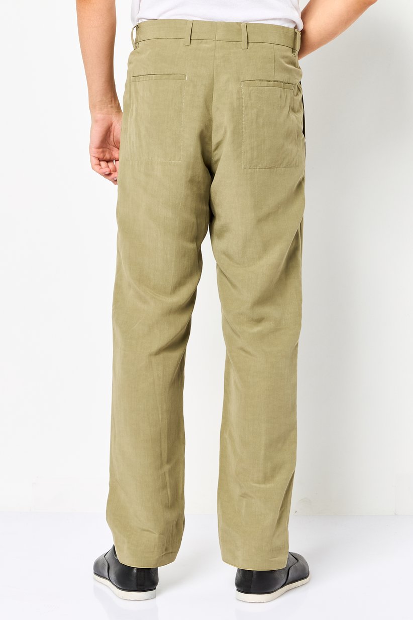 Men Regular Fit Solid Straight Leg Pants, Khaki 3